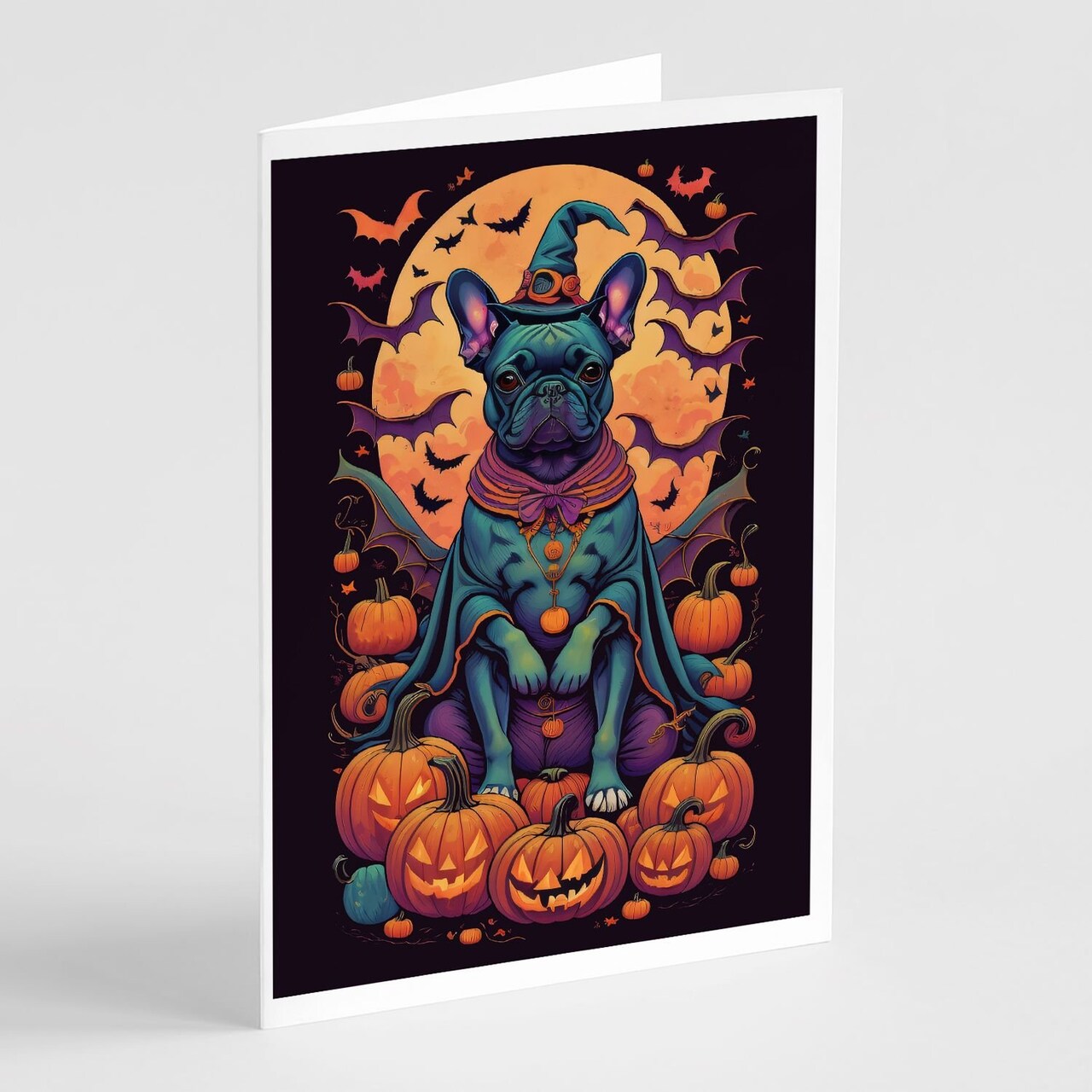 Edge Collections - 5" x 7" - Multicolor - French Bulldog Witchy Halloween Greeting Cards - 8 Pieces